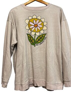 NATURAL LIFE Tan Flower Make A Difference Oversized Sweatshirt XL Comfy Boho